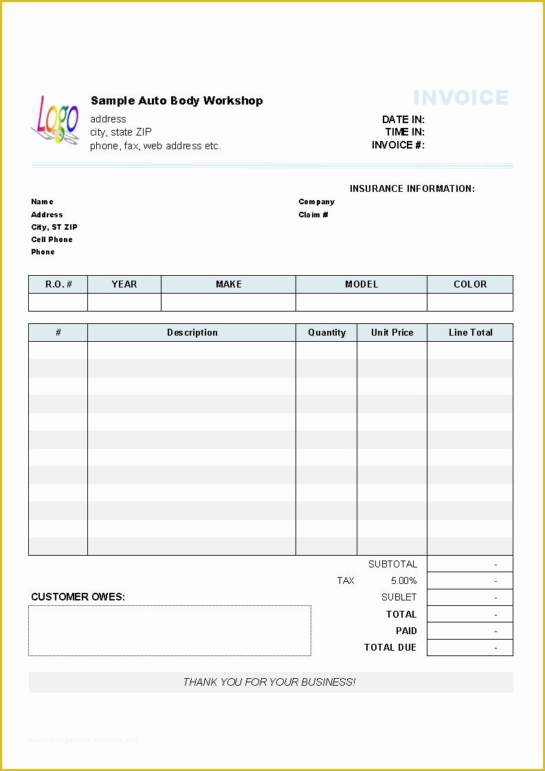 Free Printable Auto Repair Invoice Template Of Automotive Repair Invoice Template Uniform Invoice software