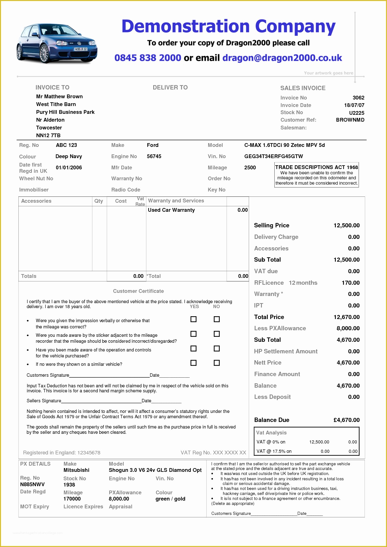 Free Printable Auto Repair Invoice Template Of Car Sales Invoice Template Excel