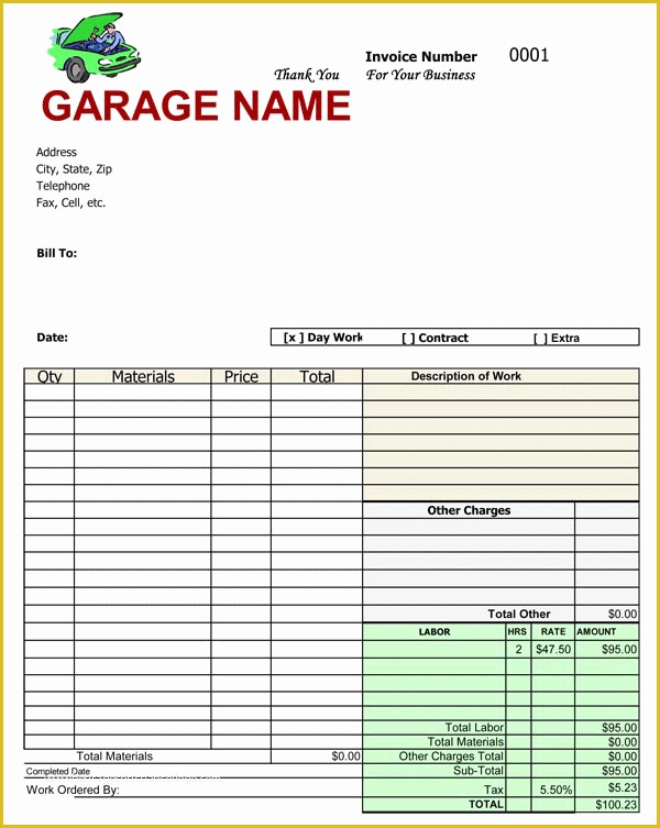 Free Printable Auto Repair Invoice Template Of Free Auto Repair Invoice