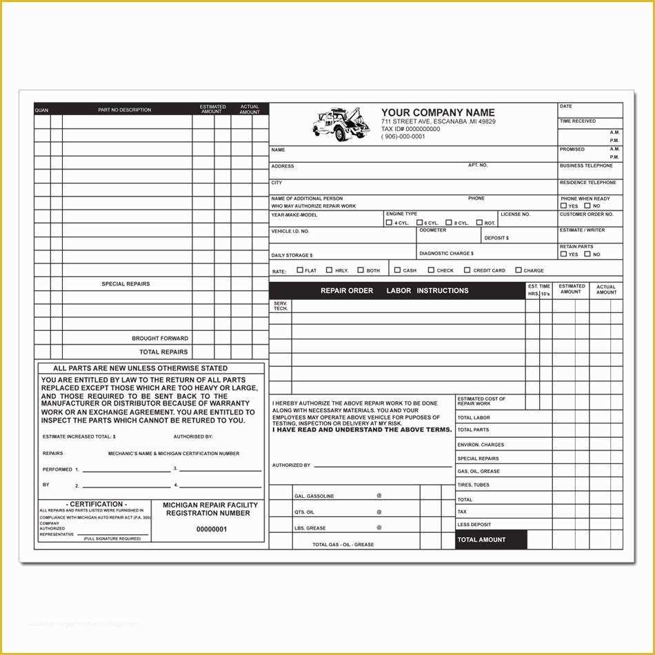 Free Printable Auto Repair Invoice Template Of Invoice Template for Mechanic Shop