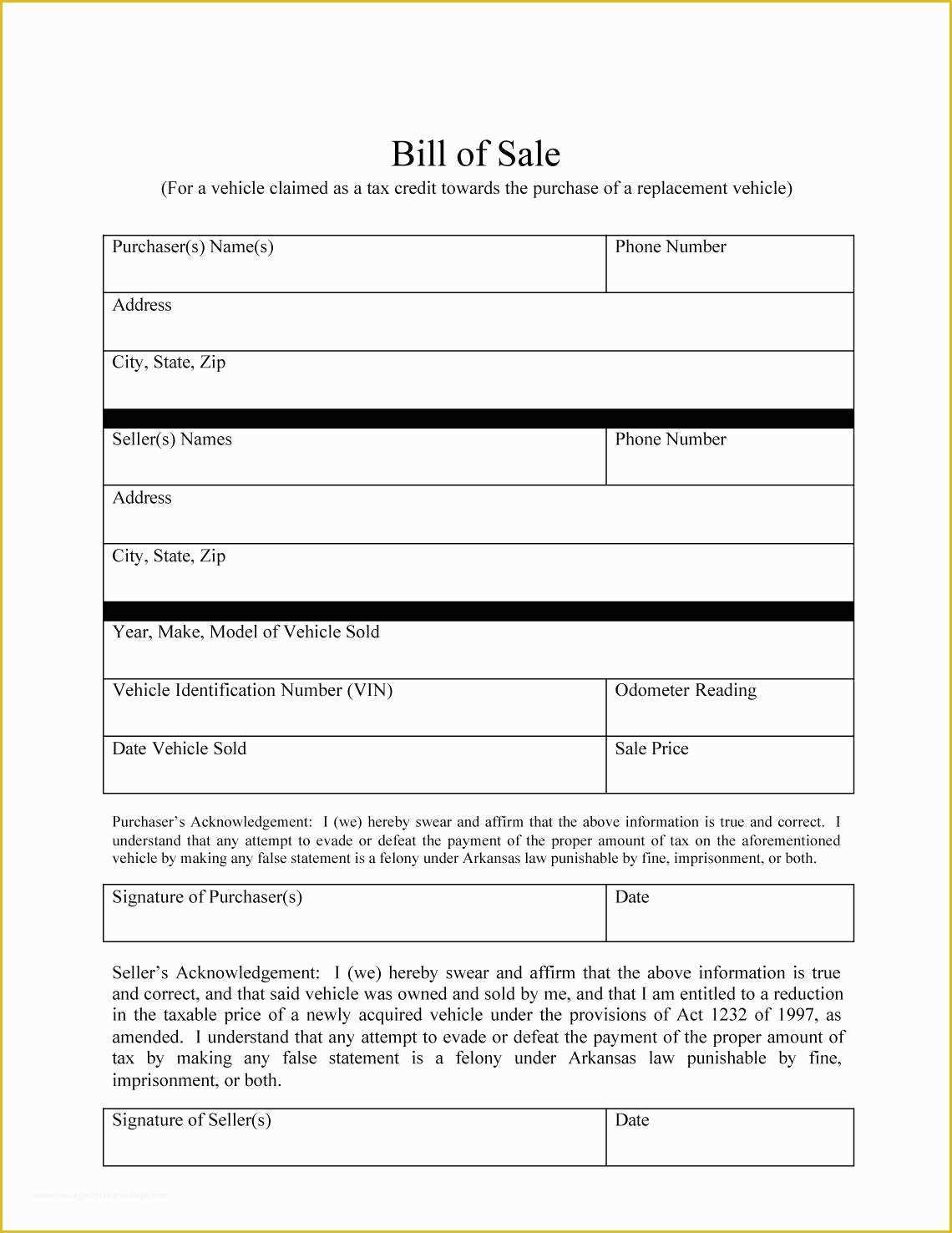 Free Printable Automobile Bill Of Sale Template Of 46 Fee Printable Bill Of Sale Templates Car Boat Gun