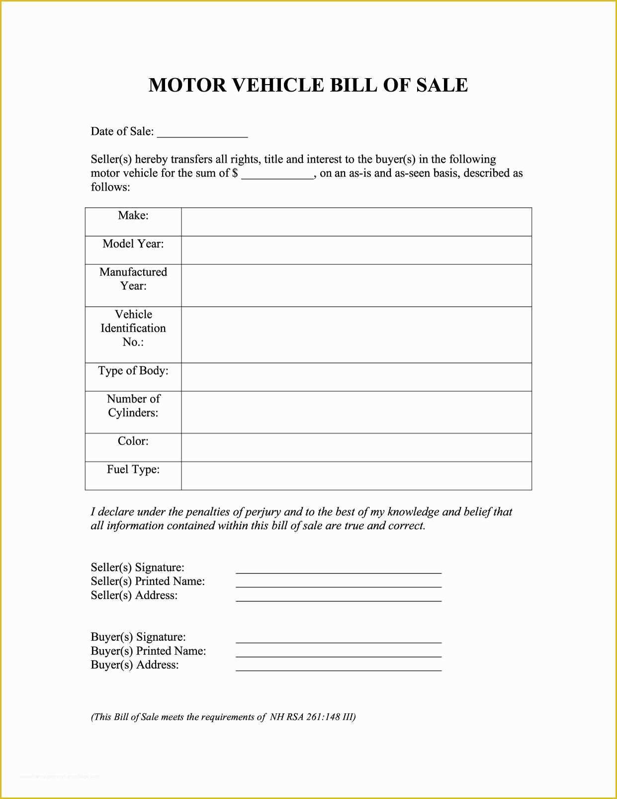 Free Printable Automobile Bill Of Sale Template Of Printable Sample 