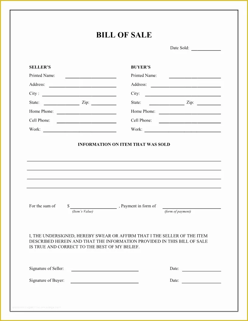 Free Printable Automobile Bill Of Sale Template Of Bill Of Sale Firearm Vehicle Bill Of Sale form Dmv Auto