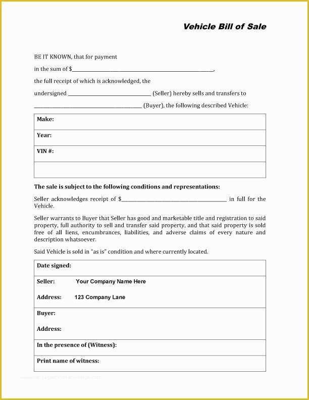 Free Printable Automobile Bill Of Sale Template Of Free Printable Auto Bill Of Sale form Generic