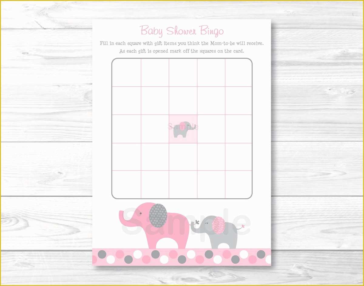 Free Printable Baby Cards Templates Of Pink Elephant Baby Shower Bingo Cards Instant Download