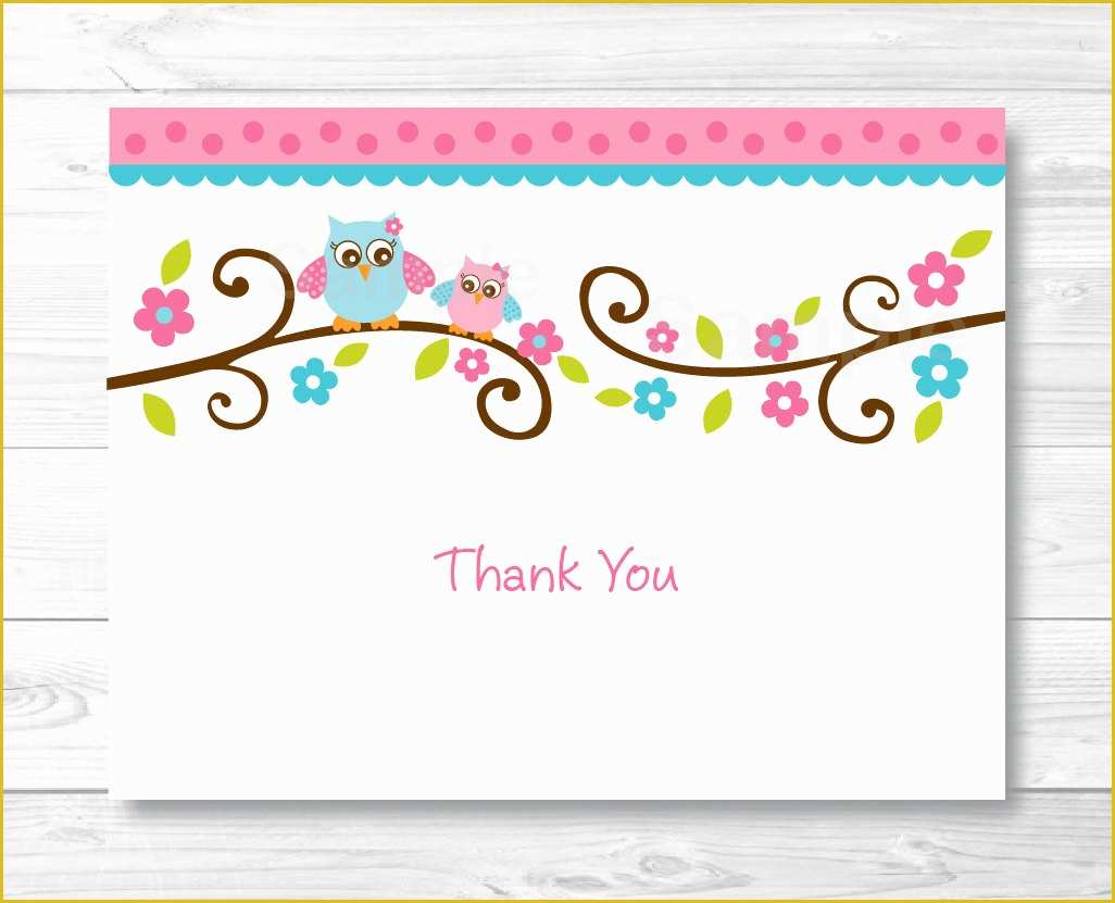 Free Printable Baby Shower Cards Templates Of Pink Owl Thank You Card Folded Card Template Owl Baby