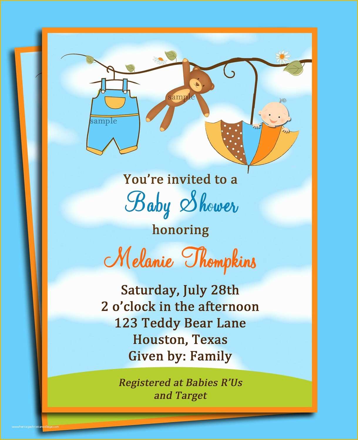 Free Printable Baby Shower Cards Templates Of Teddy Bear Umbrella Boy S Baby Shower Invitation Printable
