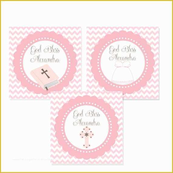 Free Printable Baby Shower Favor Tags Template Of Personalized Pink Damask Baby Girl Baptism Christening