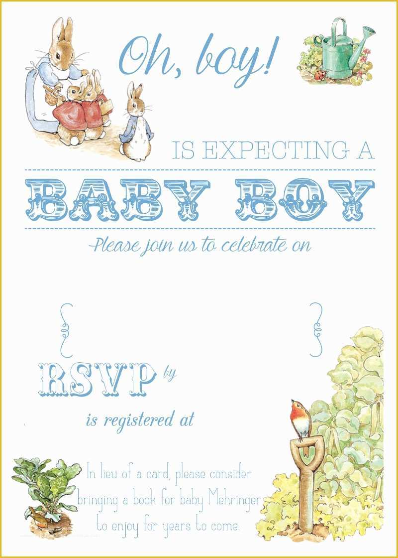 Free Printable Baby Shower Invitations Templates for Boys Of Free Printable Peter Rabbit Baby Shower Invitation