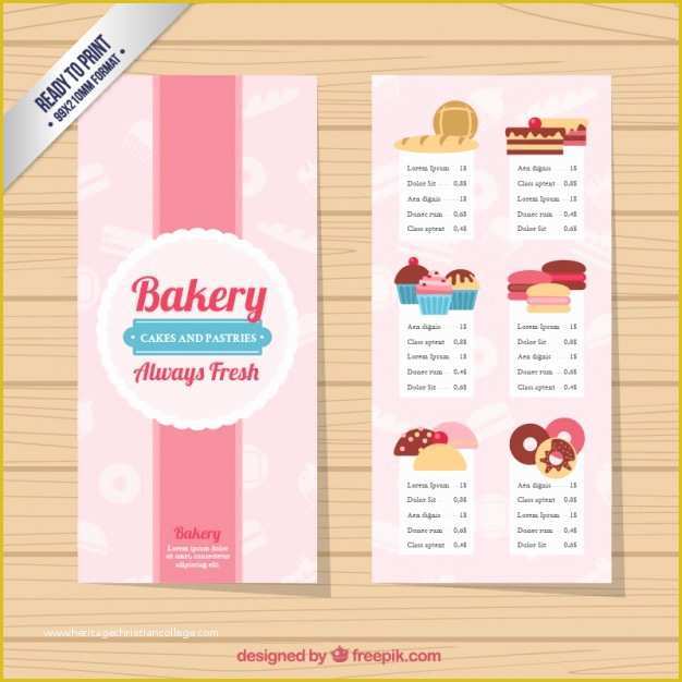 Free Printable Bakery Business Card Templates Of Cute Bakery Menu Template Vector