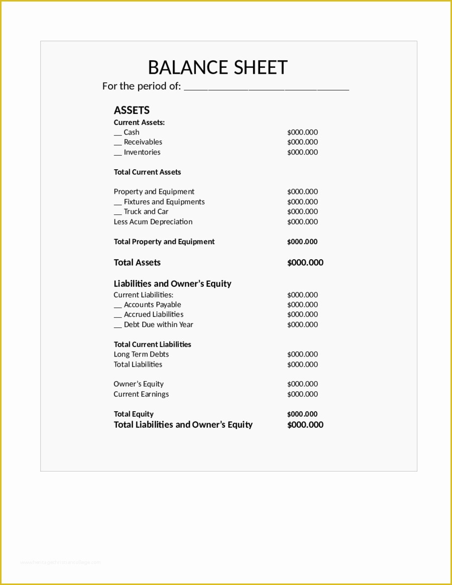 Free Printable Balance Sheet Template Of 2019 Balance Sheet Template Fillable Printable Pdf