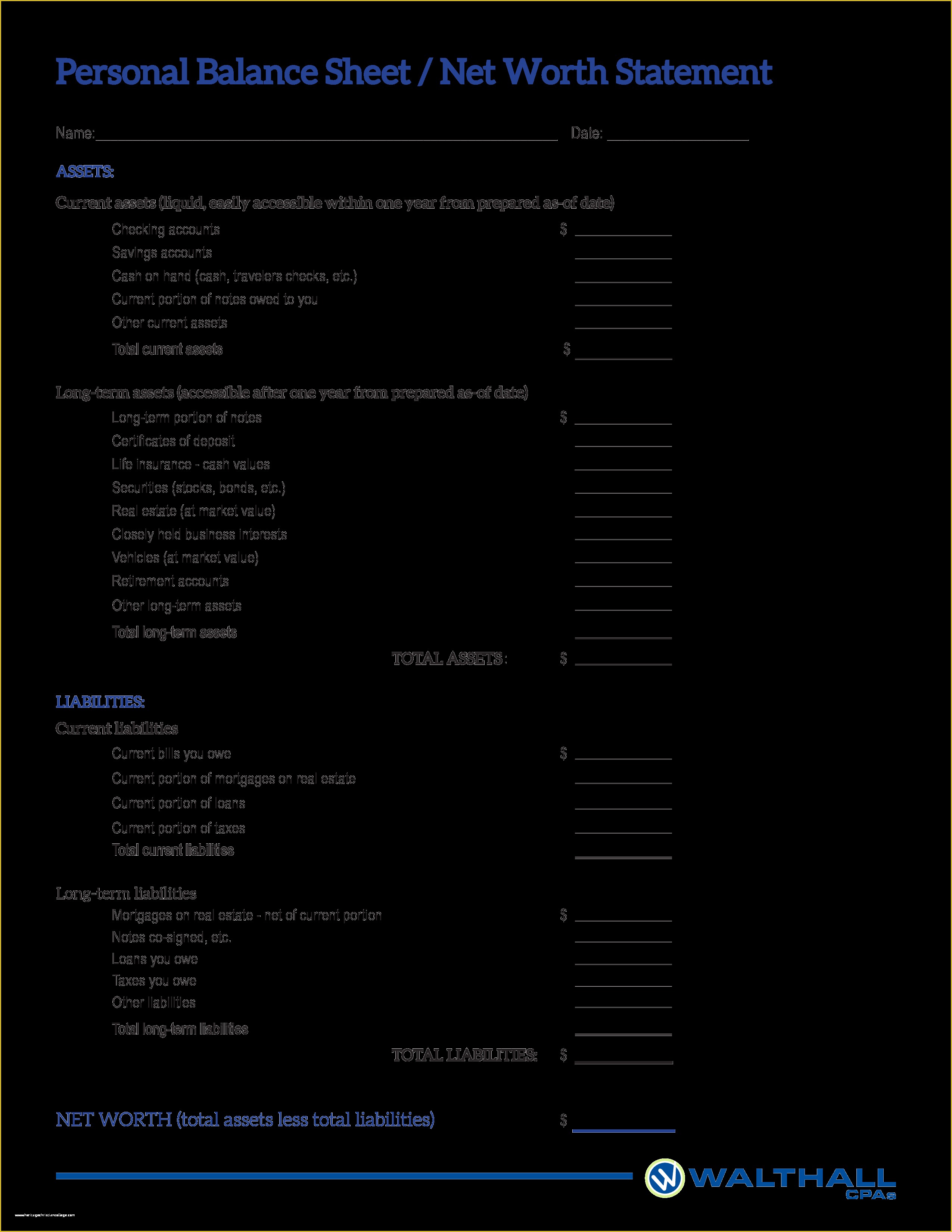 Free Printable Balance Sheet Template Of Free Personal Balance Sheet format