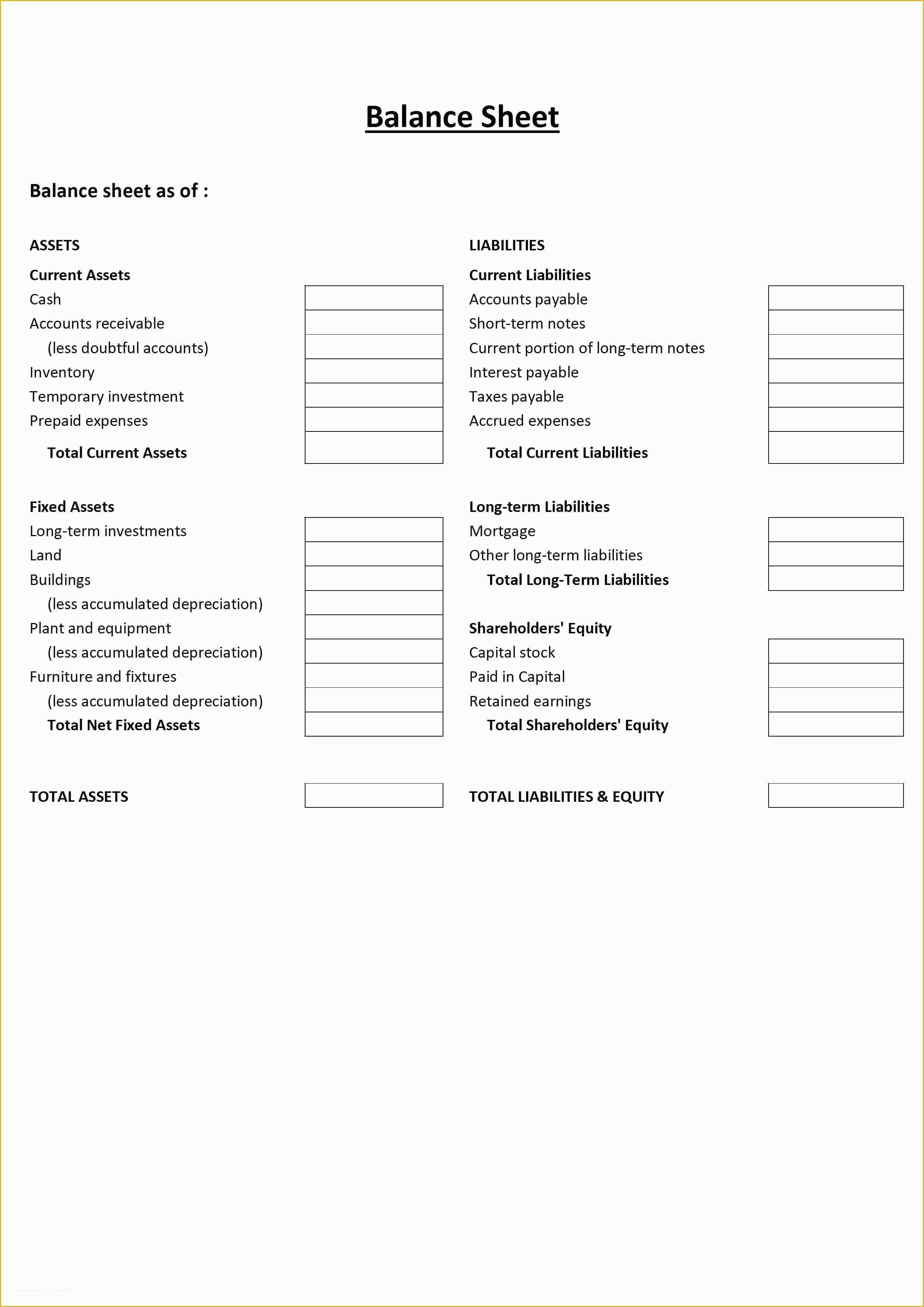 Free Printable Balance Sheet Template Of Free Printable Balance Sheet Template