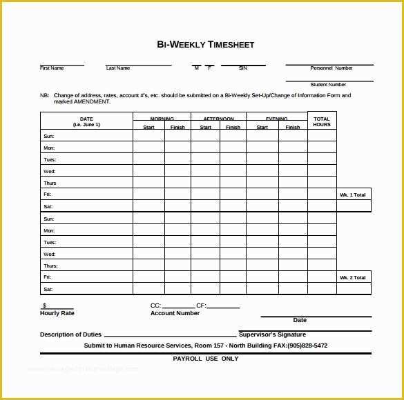 Free Printable Bi Weekly Timesheet Template Of 10 Weekly Timesheet Templates