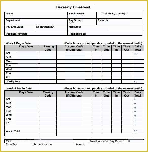 Free Printable Bi Weekly Timesheet Template Of 22 Employee Timesheet Templates – Free Sample Example