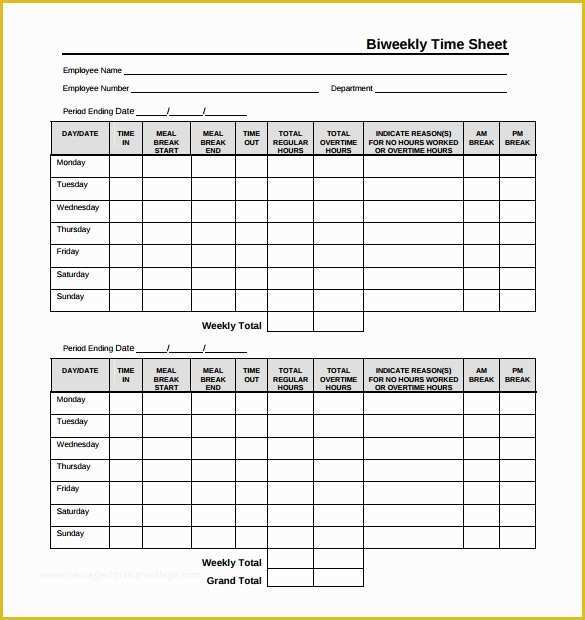 Free Printable Bi Weekly Timesheet Template Of 26 Blank Timesheet Templates – Free Sample Example
