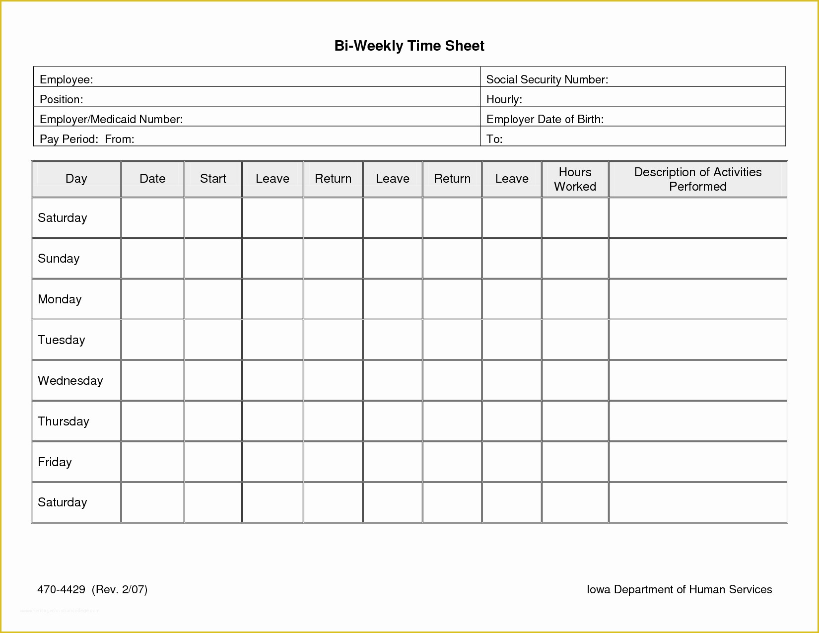 Free Printable Bi Weekly Timesheet Template Of 7 Best Of Free Printable Bi Weekly Time Sheets