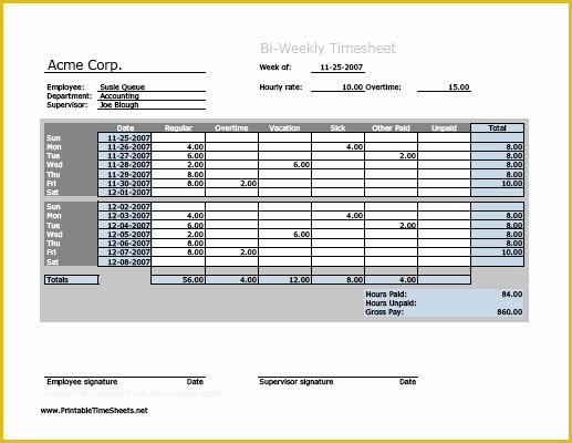 Free Printable Bi Weekly Timesheet Template Of 7 Best Of Free Printable Bi Weekly Timesheet