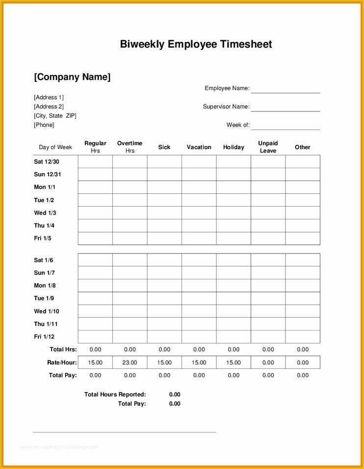 Free Printable Bi Weekly Timesheet Template Of 8 Bi Weekly Timesheet Template