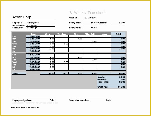 Free Printable Bi Weekly Timesheet Template Of Biweekly Timesheet Horizontal orientation Work Hours