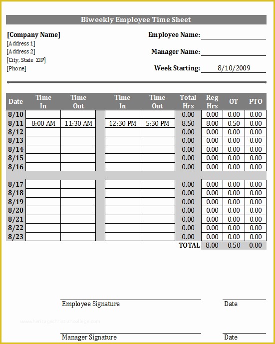 Free Printable Bi Weekly Timesheet Template Of Biweekly Timesheet Template 2