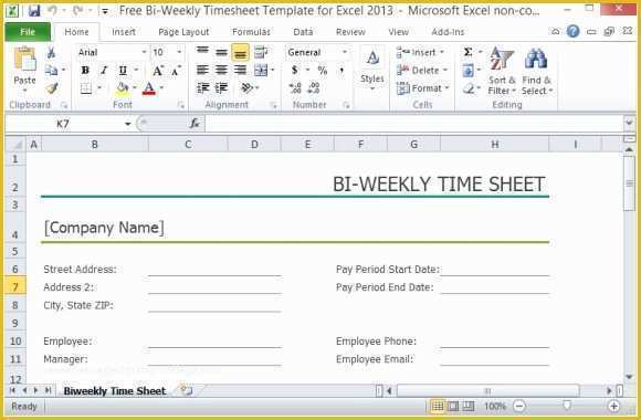 Free Printable Bi Weekly Timesheet Template Of Free Bi Weekly Timesheet Template for Excel 2013