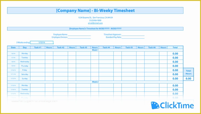 Free Printable Bi Weekly Timesheet Template Of Free Timesheet Template Printable Timesheets