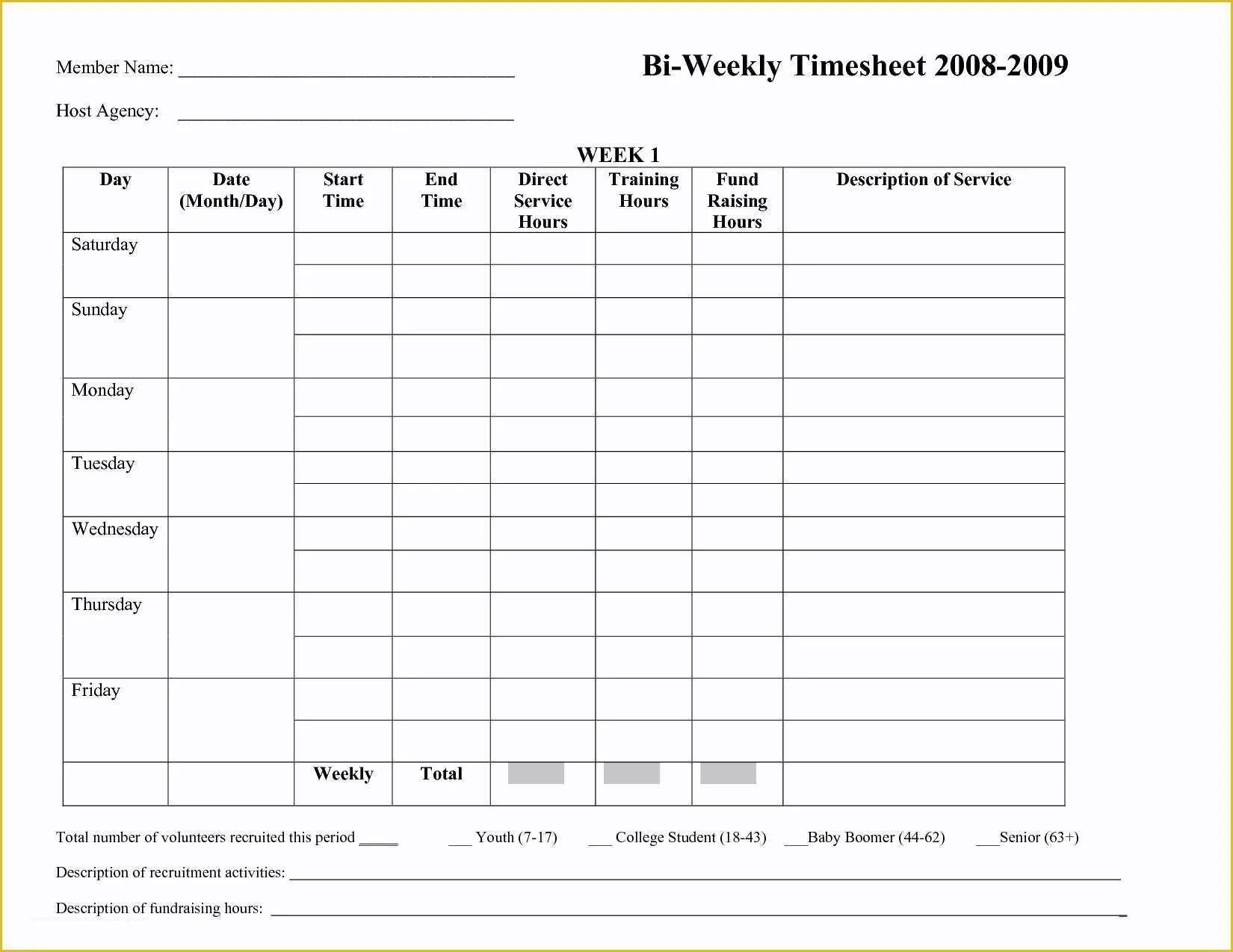 2021 Biweekly Timesheet Template Fillable Printable Pdf Free