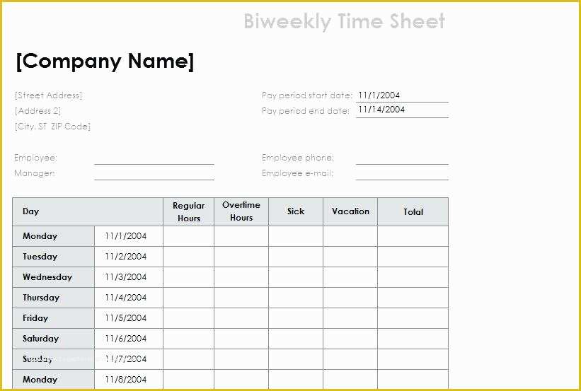 Free Printable Bi Weekly Timesheet Template Of Blank Timesheet Template