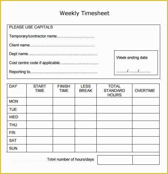 Free Printable Bi Weekly Timesheet Template Of Weekly Timesheet Template 8 Free Download In Pdf