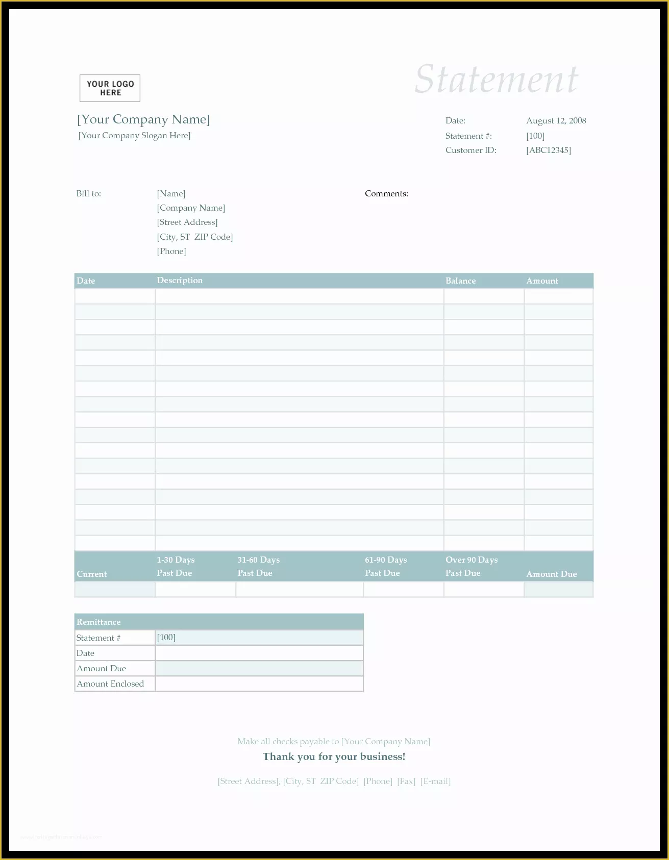 Free Printable Billing Statement Template Of Bill Statement Template Mughals