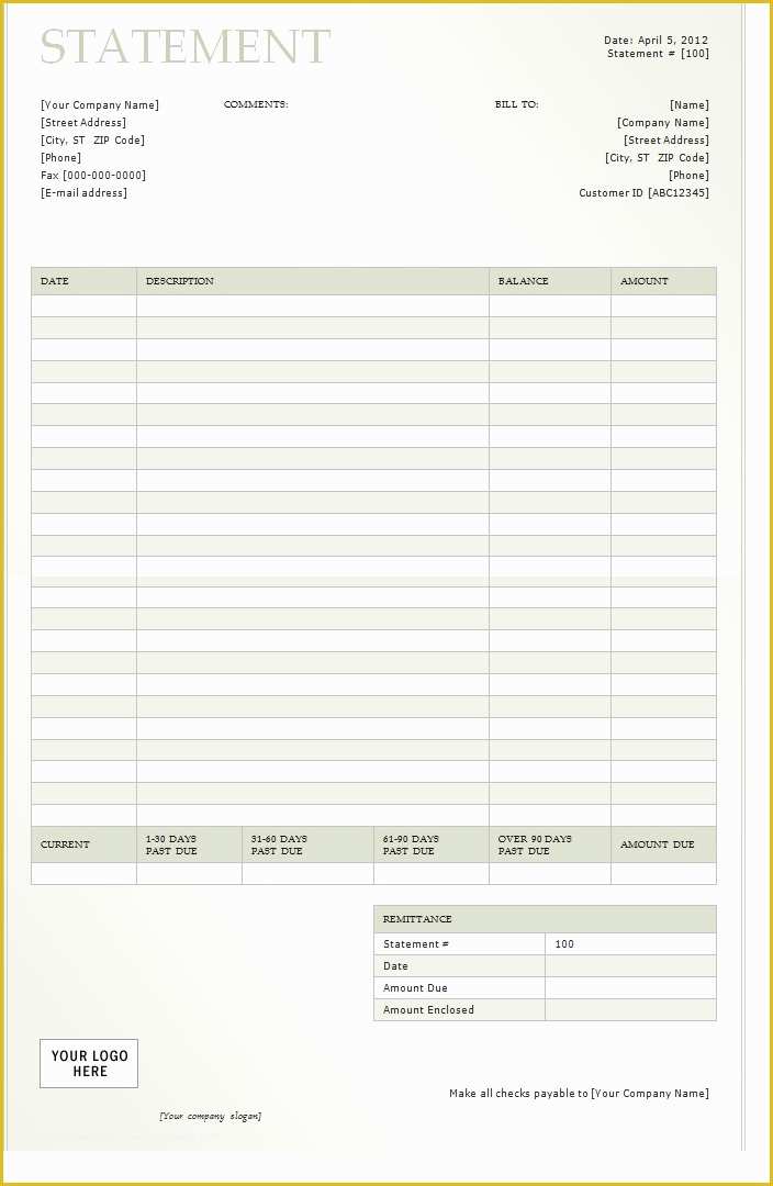 Free Printable Billing Statement Template Of Billing Statement 2012 Template Sample