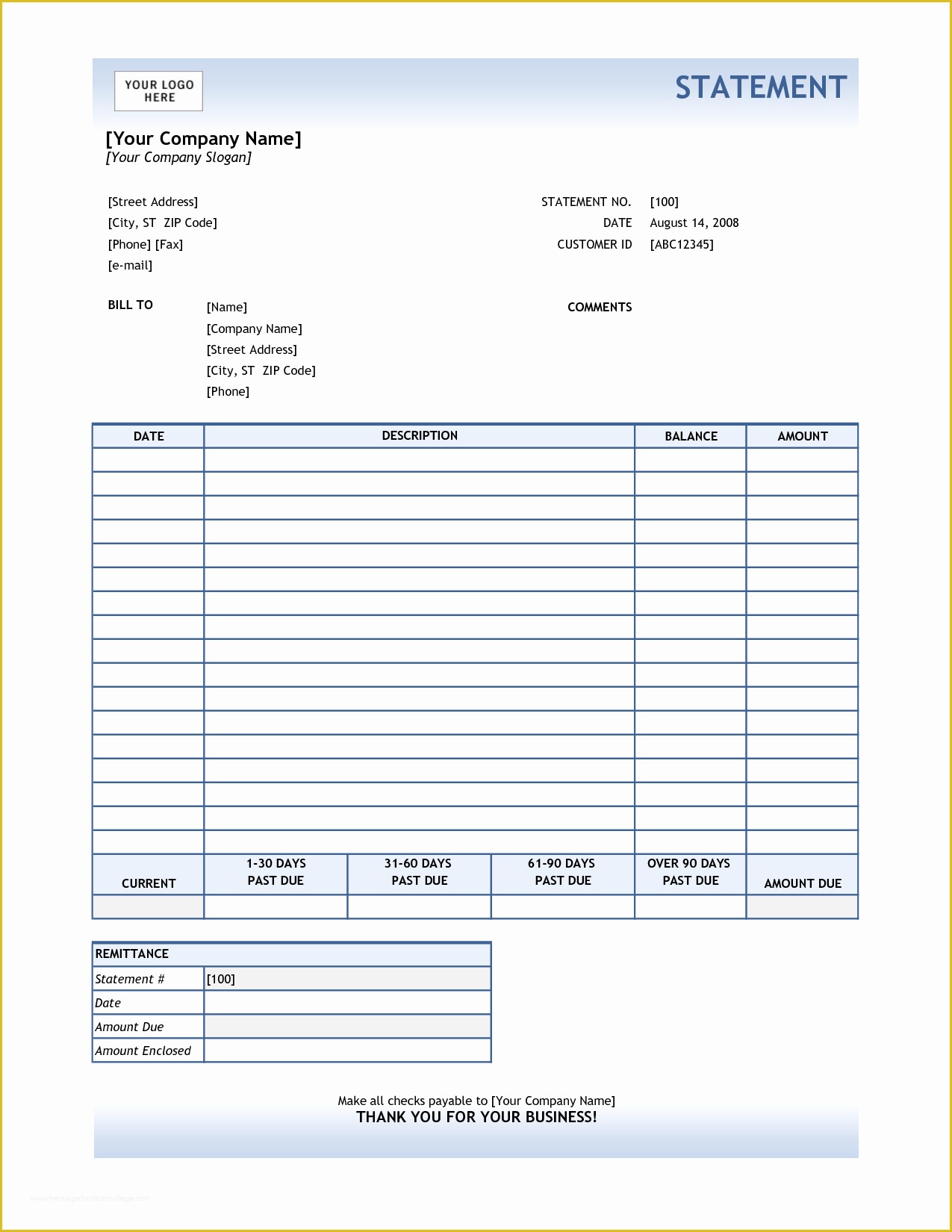 Free Printable Billing Statement Template Of Editable Billing Statement Template with Blue Tables