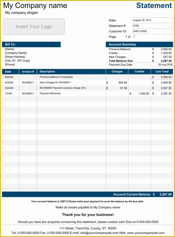 Free Printable Billing Statement Template Of Printable Account Statement Template for Excel