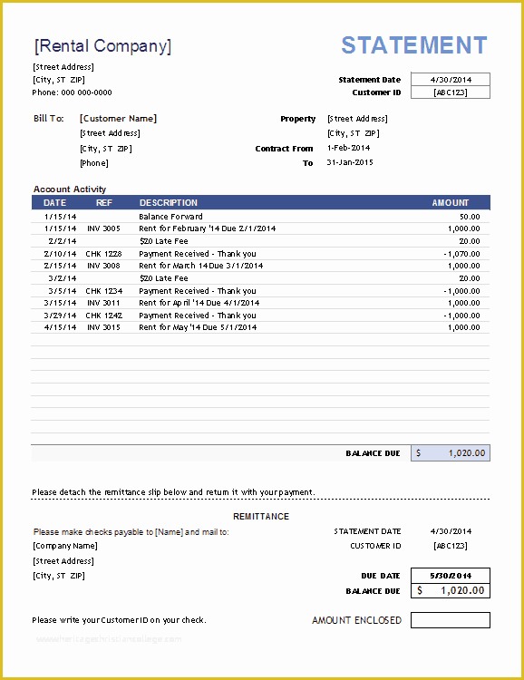 Free Printable Billing Statement Template Of Rental Billing Statement Template