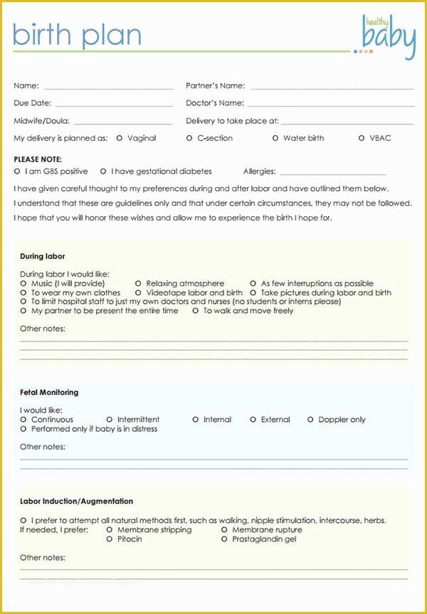 Free Printable Birth Plan Template Of 10 Best Of Natural Birth Plan Checklist Printable