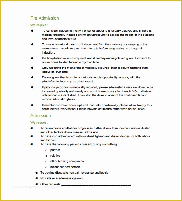 Free Printable Birth Plan Template Of 10 Birth Plan Templates Free Sample Example format