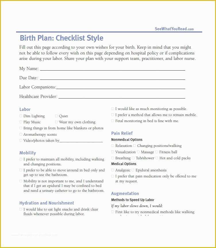 Free Printable Birth Plan Template Of 47 Printable Birth Plan Templates [birth Plan Checklist