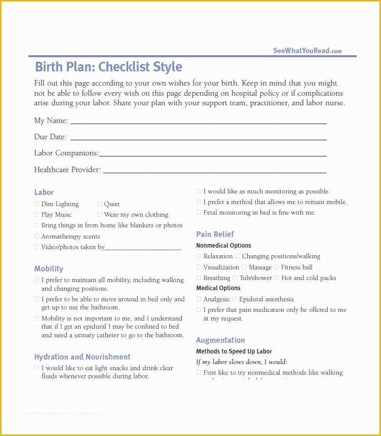Free Printable Birth Plan Template Of 47 Printable Birth Plan Templates [birth Plan Checklist