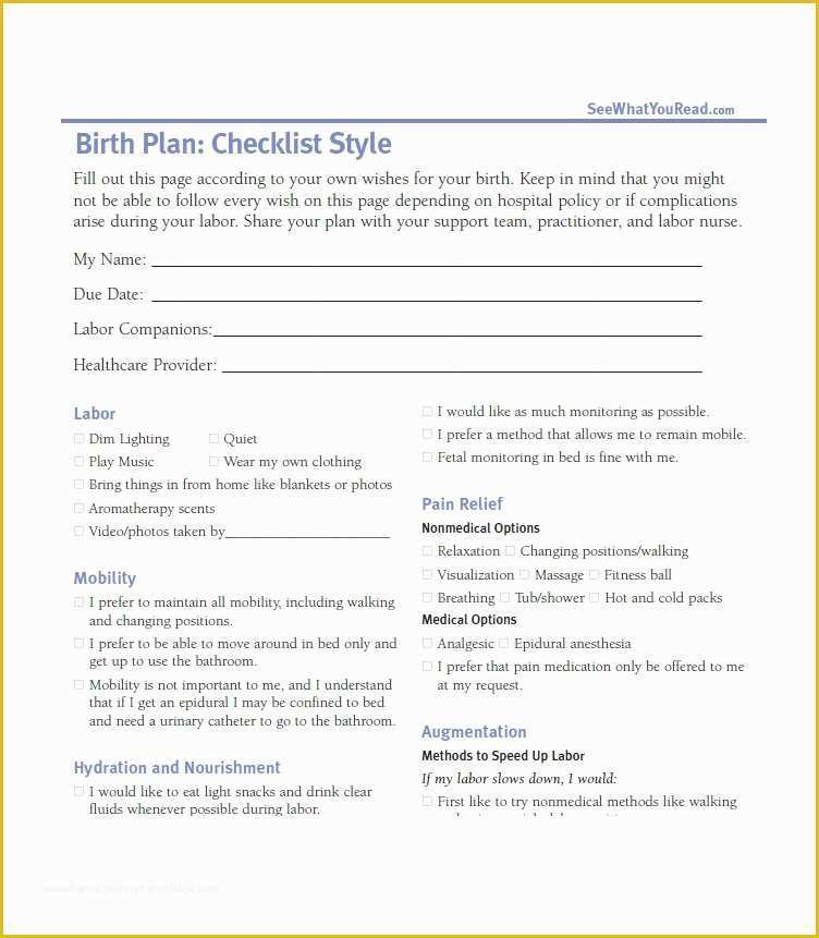 Free Printable Birth Plan Template Of 47 Printable Birth Plan Templates ...