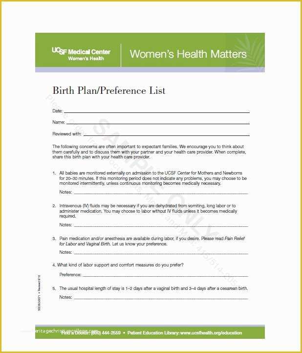 Free Printable Birth Plan Template Of 47 Printable Birth Plan Templates [birth Plan Checklist