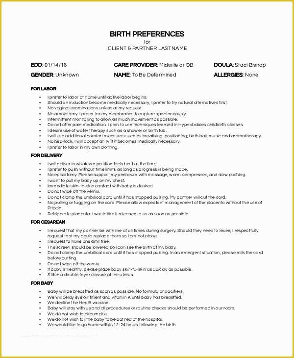Free Printable Birth Plan Template Of Birth Plan Template 16 Free Word Pdf Documents