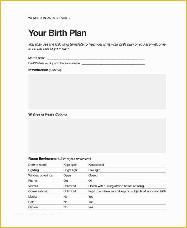 Free Printable Birth Plan Template Of Birth Plan Template 9 Free Word Pdf Documents Download