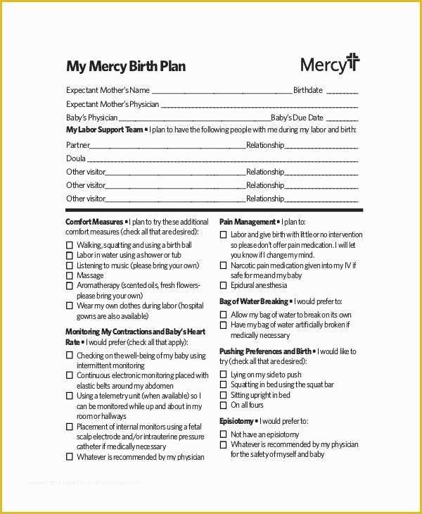 Free Printable Birth Plan Template Of Birth Plan Template 9 Free Word Pdf Documents Download