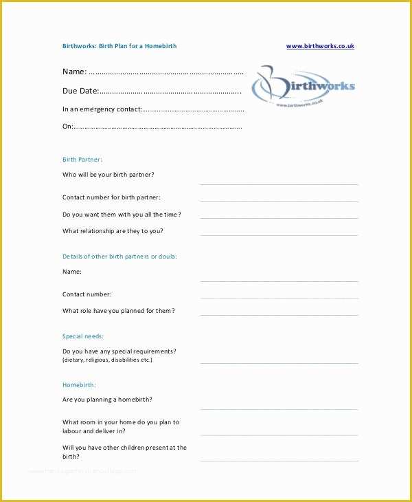 Free Printable Birth Plan Template Of Birth Plan Template