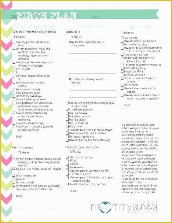 Free Printable Birth Plan Template Of Free Birth Plan Printables Mommy Survival