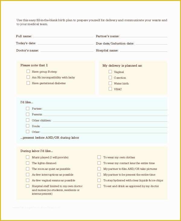 Free Printable Birth Plan Template Of Sample Birth Plan 10 Examples In Pdf Word