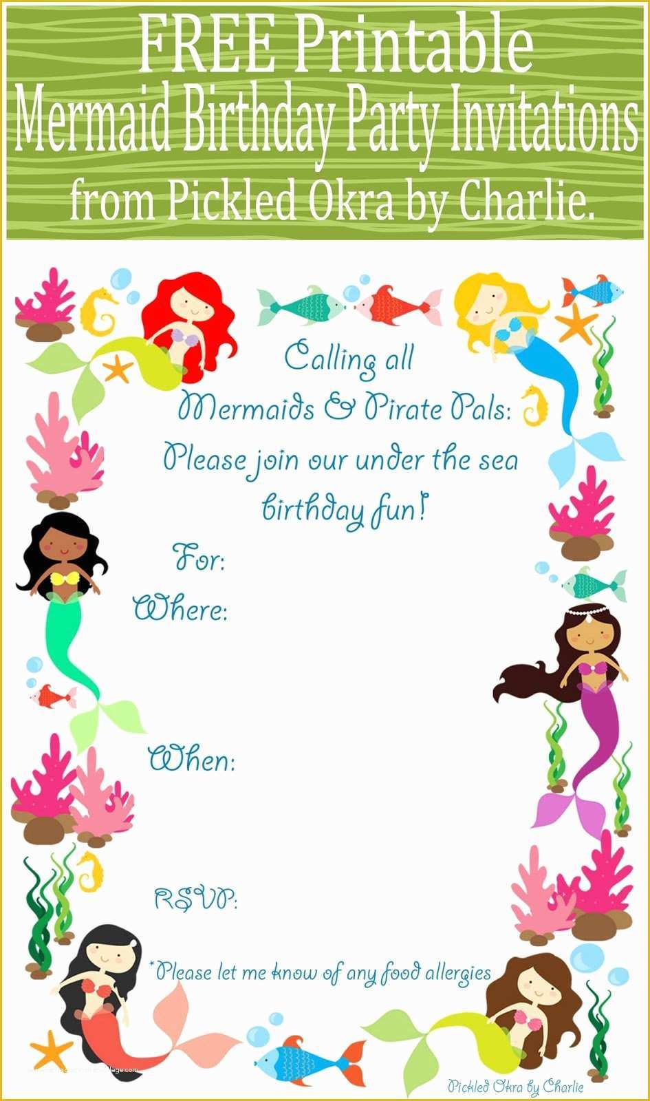 Free Printable Birthday Invitation Templates Of Mermaid Birthday Invitations Free Printable