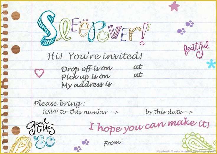 Free Printable Birthday Sleepover Invitation Templates Of Invitations for Sleepover Party Slumber Party Teen
