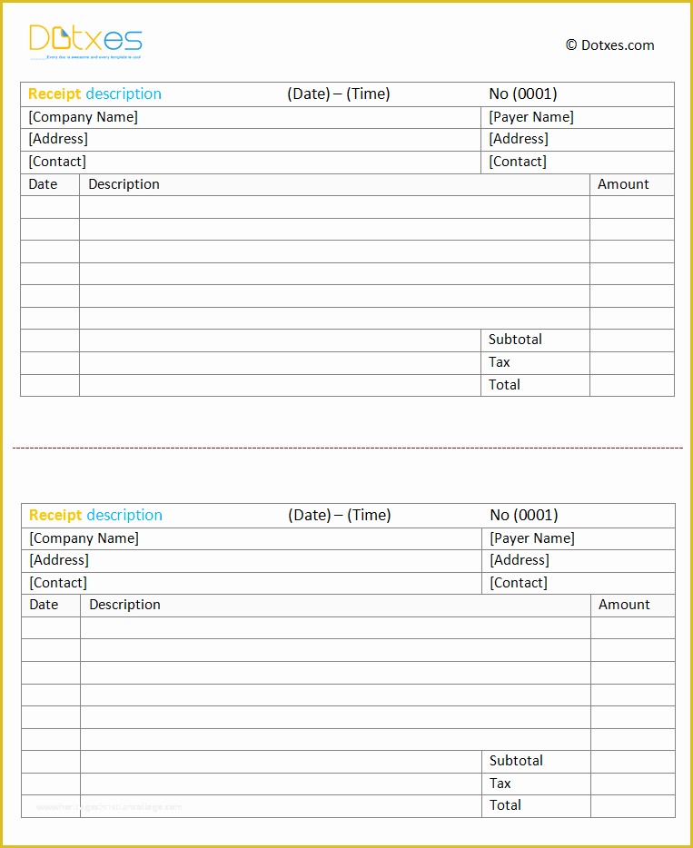 Free Printable Blank Receipt Template Of Blank Receipt Template 2 Per Page Dotxes
